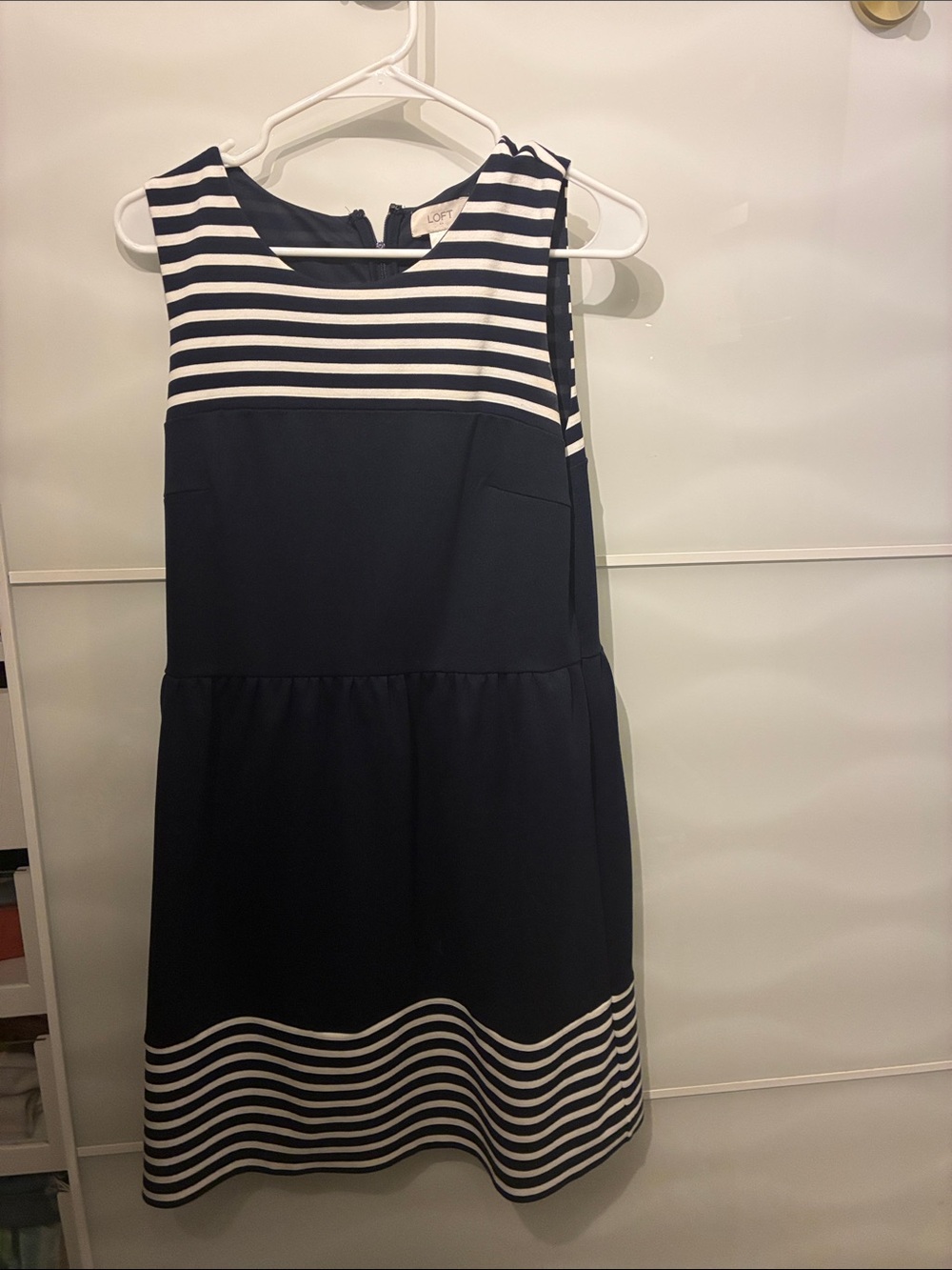 LOFT Navy and White Striped Sleeveless A-Line Mini Dress